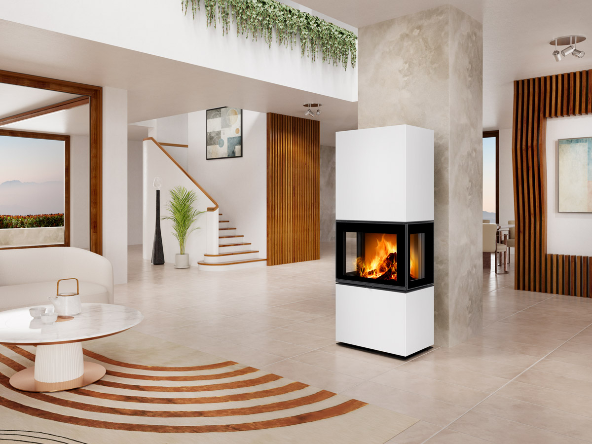 Gotovi kamin Romotop LERA C GH ceramic v sodobnem dnevnem prostoru