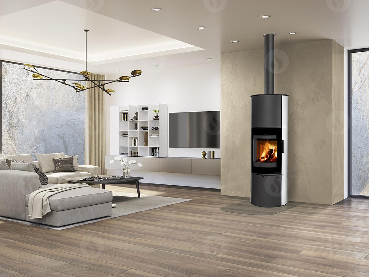 Kaminska peč na drva Romotop LUGANO 01 A ceramic v modernem notranjem prostoru