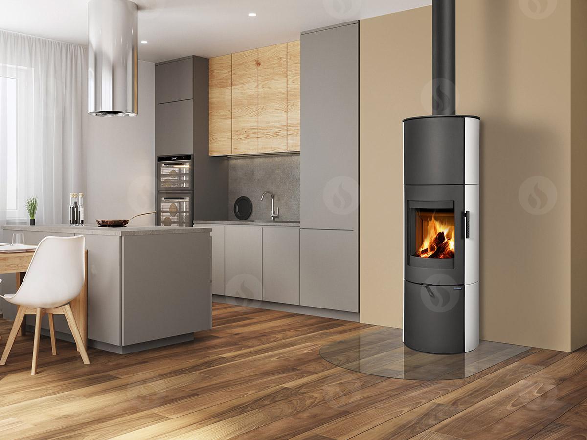Kaminska peč na drva Romotop LUGO N 01 A ceramic v moderni notranjosti