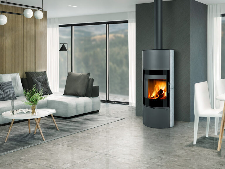 Kaminska peč na drva OVALIS G H - obloga iz naravnega kamna