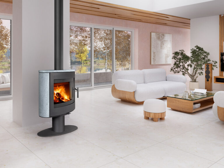 Kaminska peč na drva STROMBOLI T - obloga iz naravnega kamna