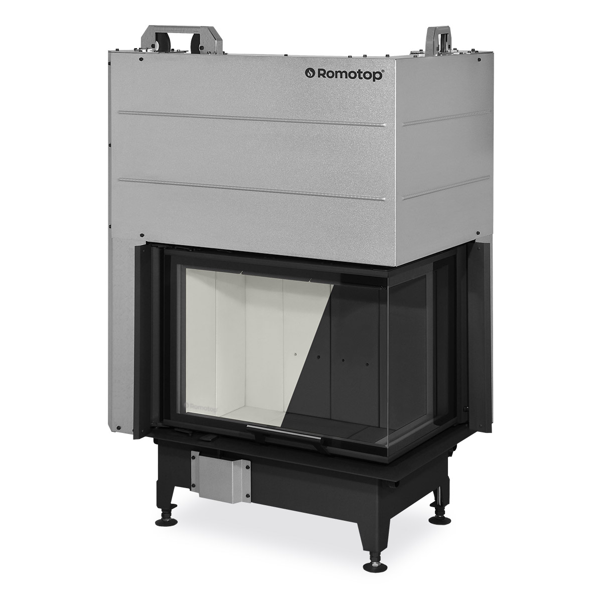 Ples ognja skozi steklo kaminskega vložka Romotop HEAT
